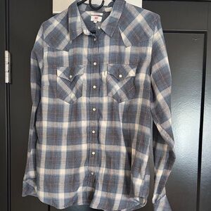 Levi's Blue and White Plaid Women's Button Down Shirt